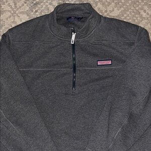 Vineyard Vines Men's Charcoal Quarter-Zip with Pink Logo